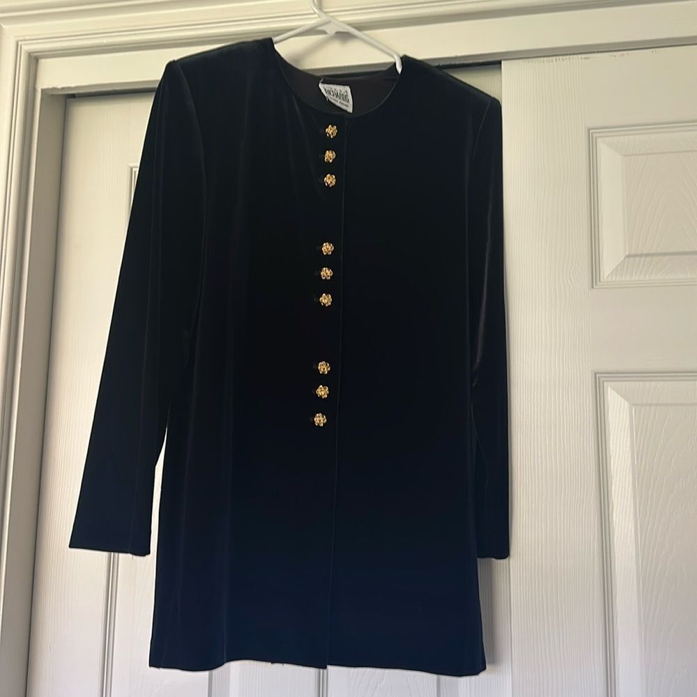 R & M Richard’s velvet black collarless blazer